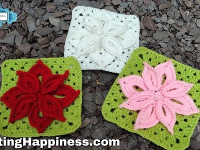 CROCHET POINSETTIA SQUARE - Crochet With Me For An Hour And Make This Beautiful Blanket Square ✨