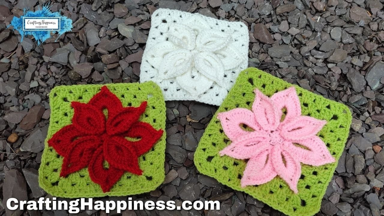 CROCHET POINSETTIA SQUARE - Crochet With Me For An Hour And Make This Beautiful Blanket Square ✨
