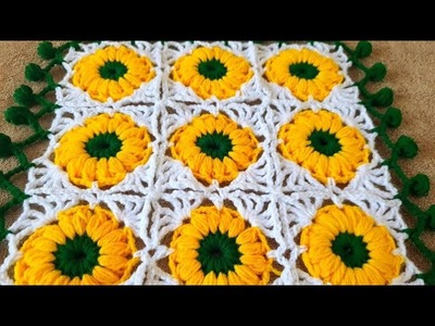 Crochet Square Thalposh, Crochet table cover, woolen table mat, crosia design table cloth