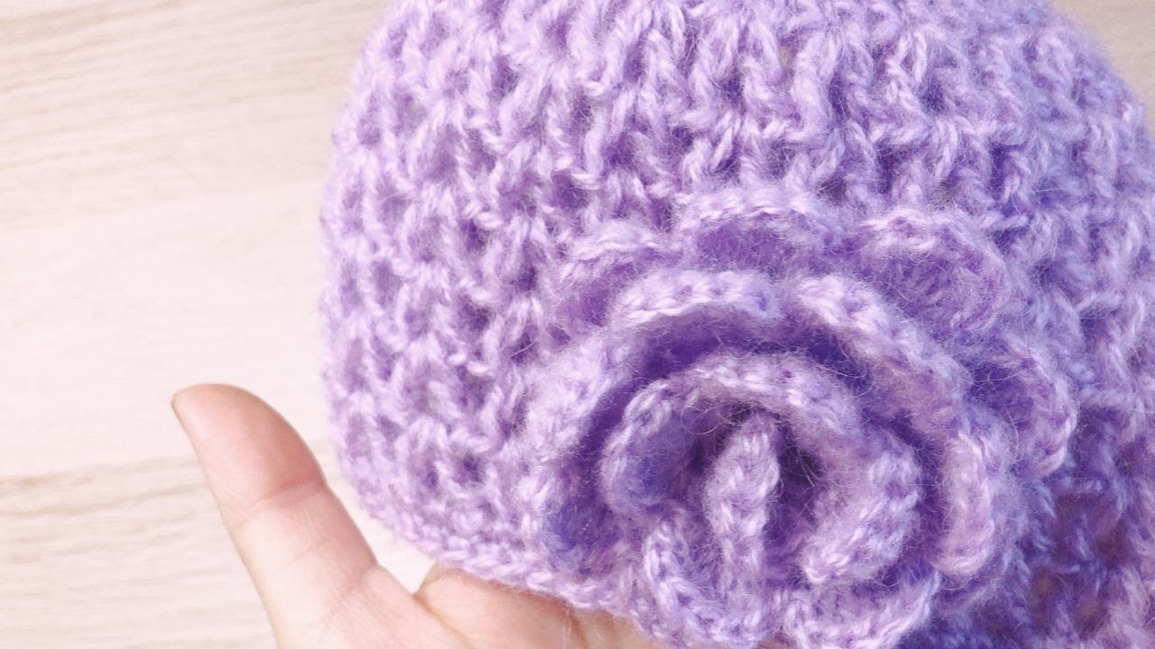 Crochet V-Stitch Flower Baby Hat