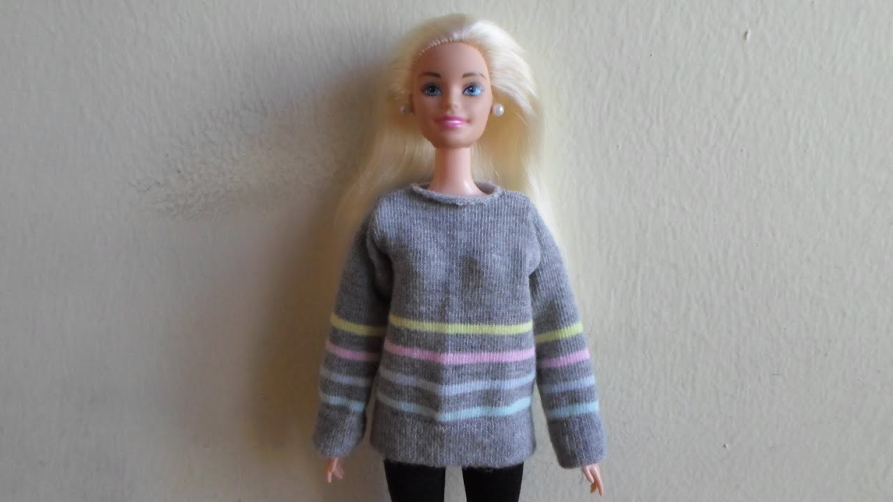 DIY Barbie doll clothes : Grey Striped Pullover