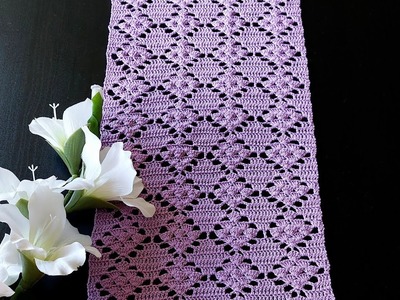 Easy Crochet Pattern ???? Filet Crochet #shawl #scarf #tablerunner #cardigan #blouse #crochet
