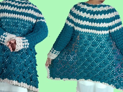 How to crochet cardigan.crochet cardigan step by step.two colour crochet cardigan.knitted cardigan