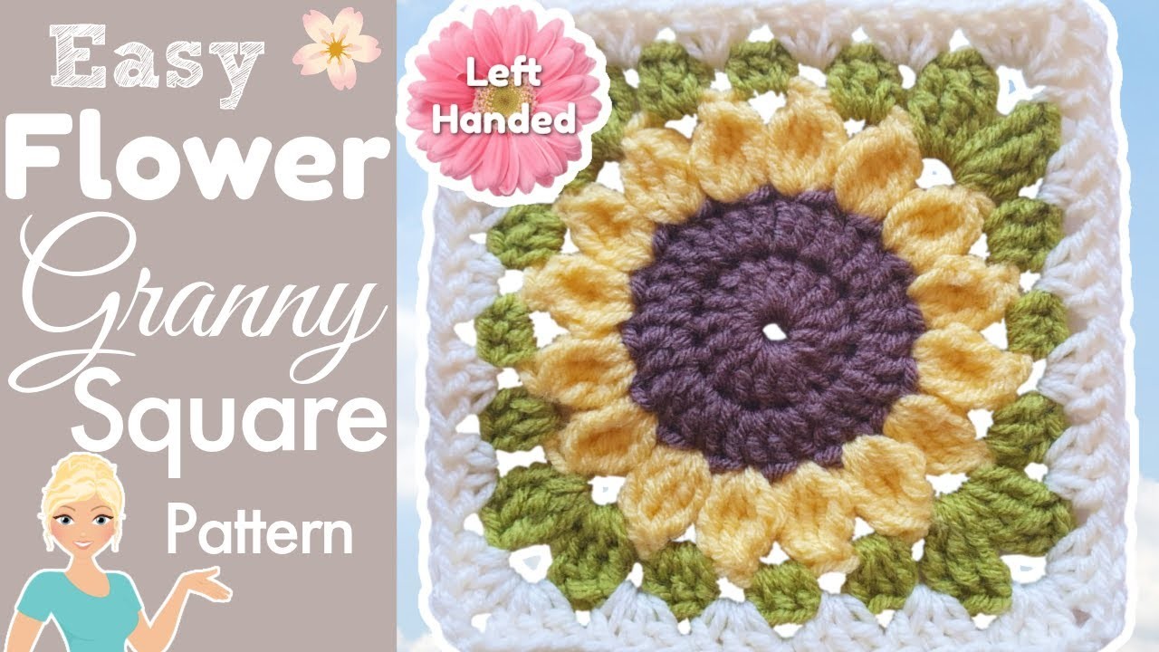 LEFT HANDED Crochet Simple Sunflower Granny Square