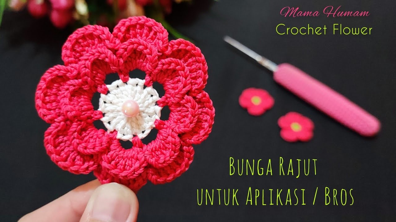 Cara Membuat Bunga Rajut Untuk Bros.Aplikasi (8) || Crochet Flower For Bros. Applications