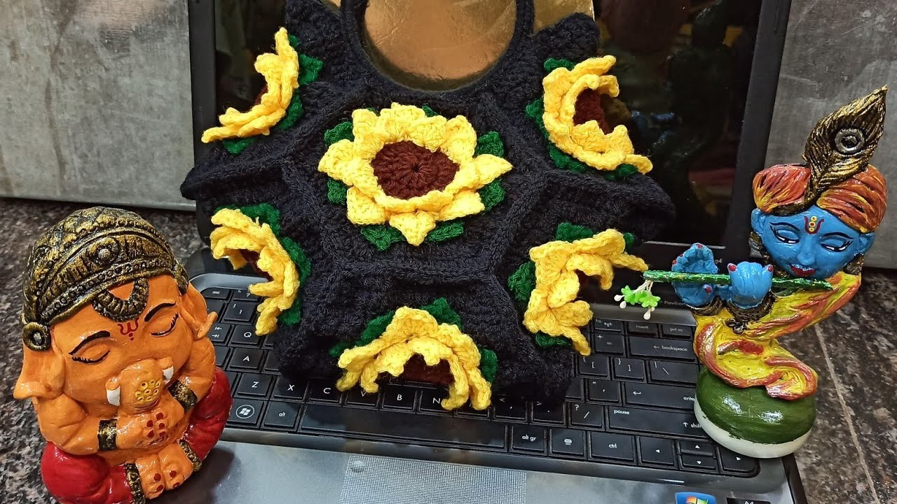 Hexagon Sunflower HandBag #crochet #crosia #woolencraft #wool #sunflower #lotus #bag #handbag #craft