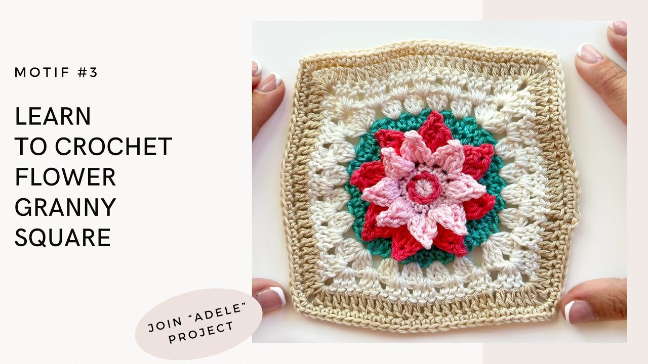 Learn to crochet 3D flower granny square for Adele project. Join the club by link in description.