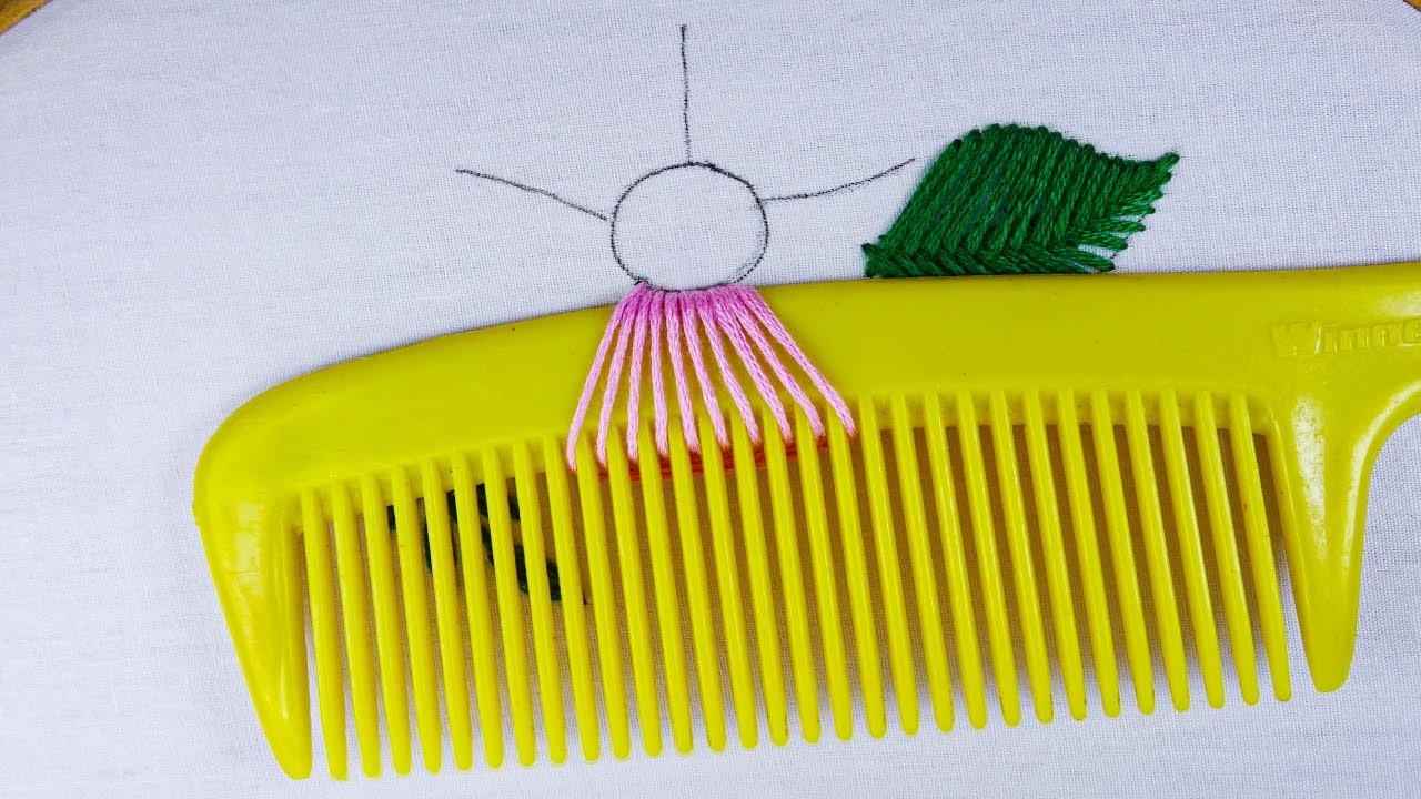 New attractive hand embroidery flower design idea using hair comb | modern embroidery tricks