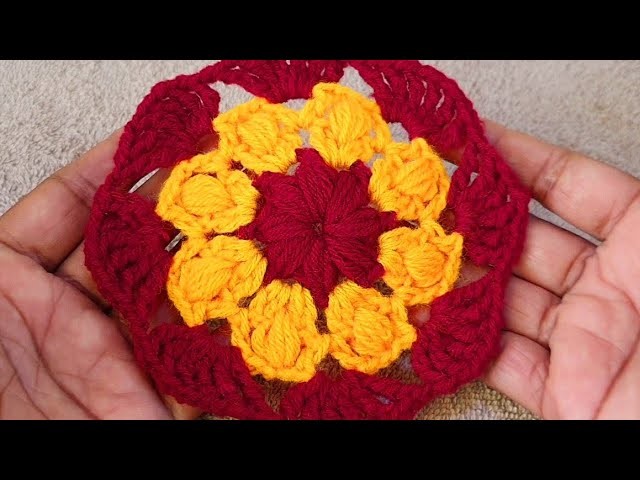 Woolen flower pattern ,Crosia ke design Crochet flower tutorial, Crochet coaster design