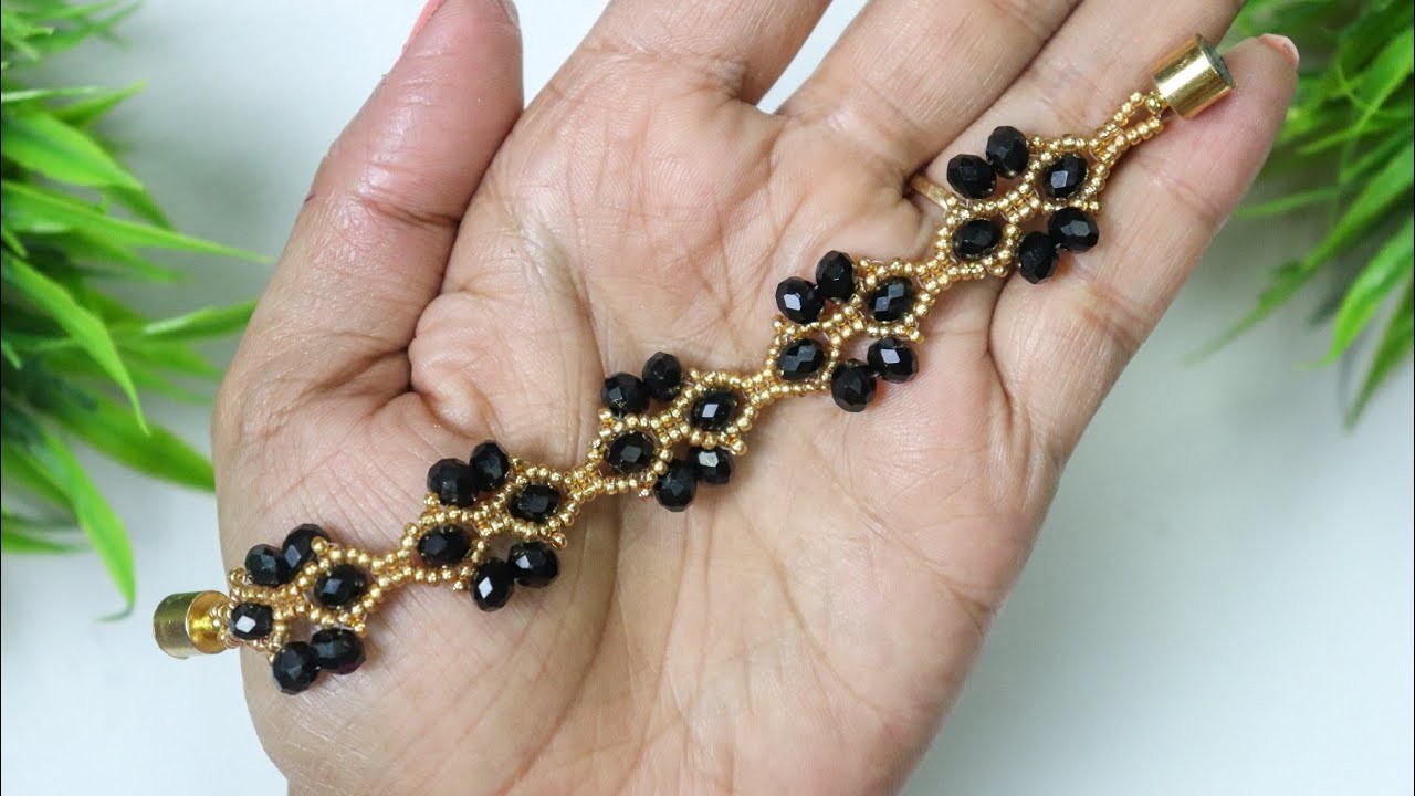Black Beauty.How To Make Bracelet.Beads Jewelry Making.Herringbone Stitch.Easy and Quick Craft