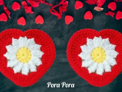 Crochet  Valentine Heart Coaster I Crochet Daisy Flower Heart I Crochet Valentine Gifts