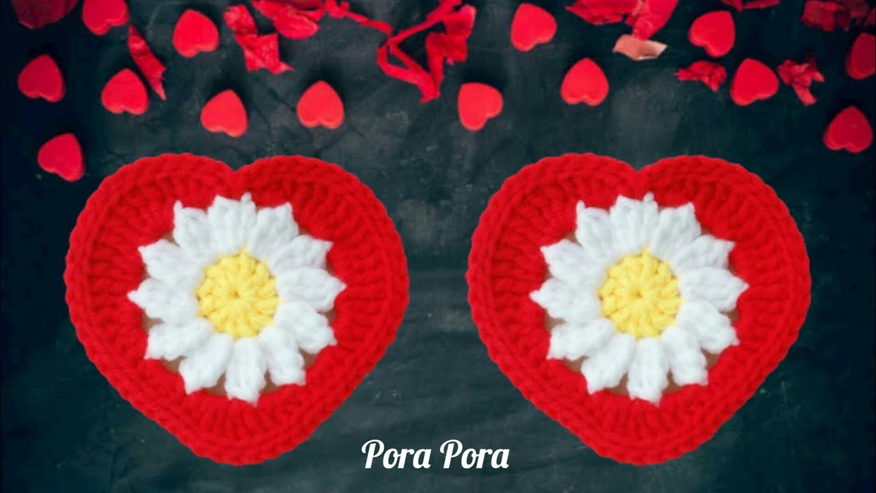 Crochet  Valentine Heart Coaster I Crochet Daisy Flower Heart I Crochet Valentine Gifts