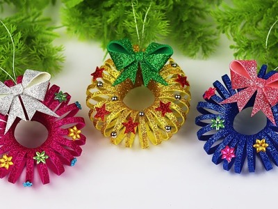 DIY Christmas Wreath Ornament From Glitter Foam | Christmas Decoration Ideas mocha arts and craft