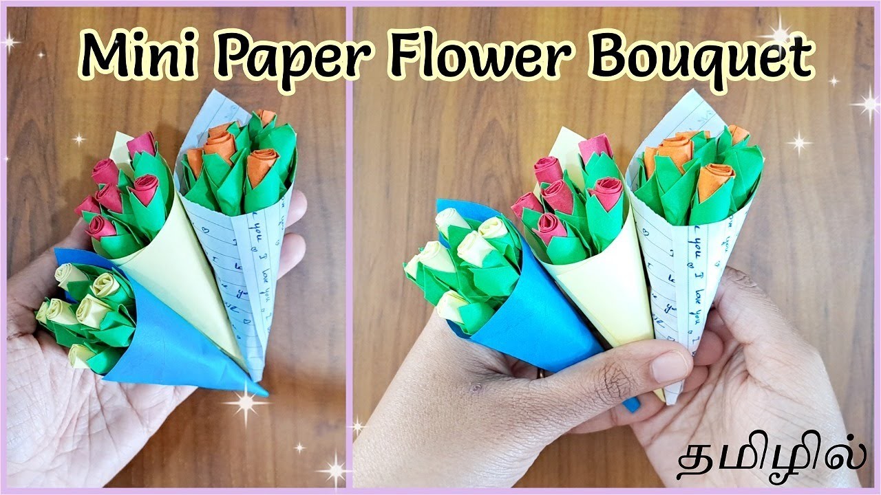 DIY mini paper flower Bouquet | Paper crafts tamil | Priyauma crafts tamil