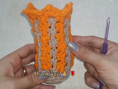 How to crochet a pencil holder.Super easy crochet pattern.with recycled tissue paper cylinder