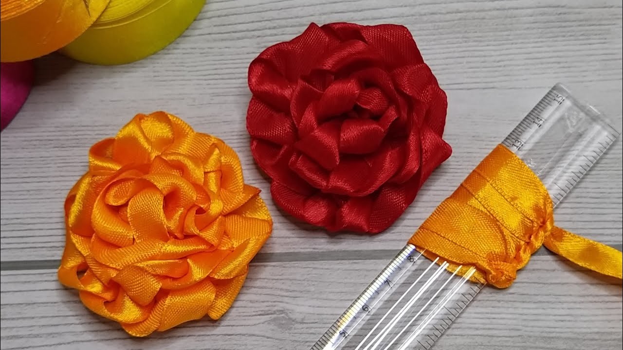 It is very easy !! | Super easy Ribbon Flower making idea with Scale | Easy sewing hack