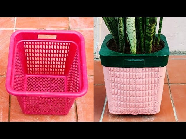 Making Flower Pots Cement From The Trash Basket - Creative And Simple