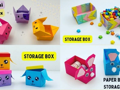 4 Cute DIY MINI PAPER STORAGE BOX. Easy paper craft. paper craft. school hacks. easy to make