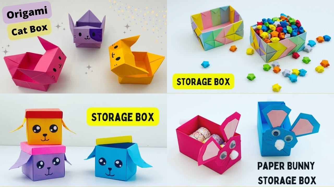 4 Cute DIY MINI PAPER STORAGE BOX. Easy paper craft. paper craft. school hacks. easy to make