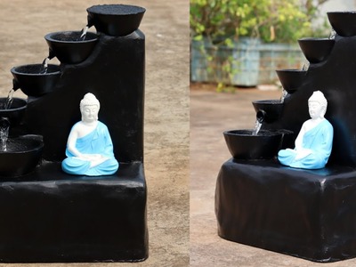 Cement Craft - Beautiful Black Stone Waterfall Fountain | Amazing Making Buddha Waterfall Fountains