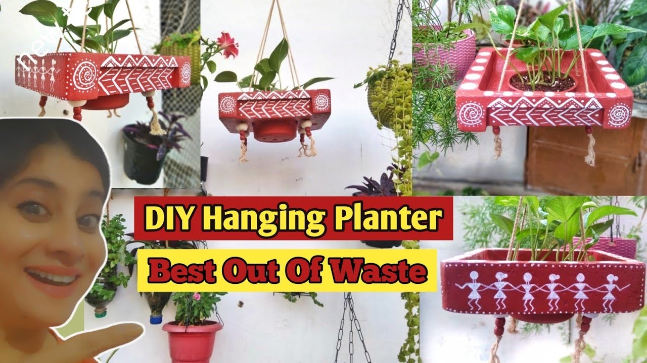 DIY Hanging Planter.Warli Painting Planter.Planter Ideas.Planter From Waste Material.Planter Pot