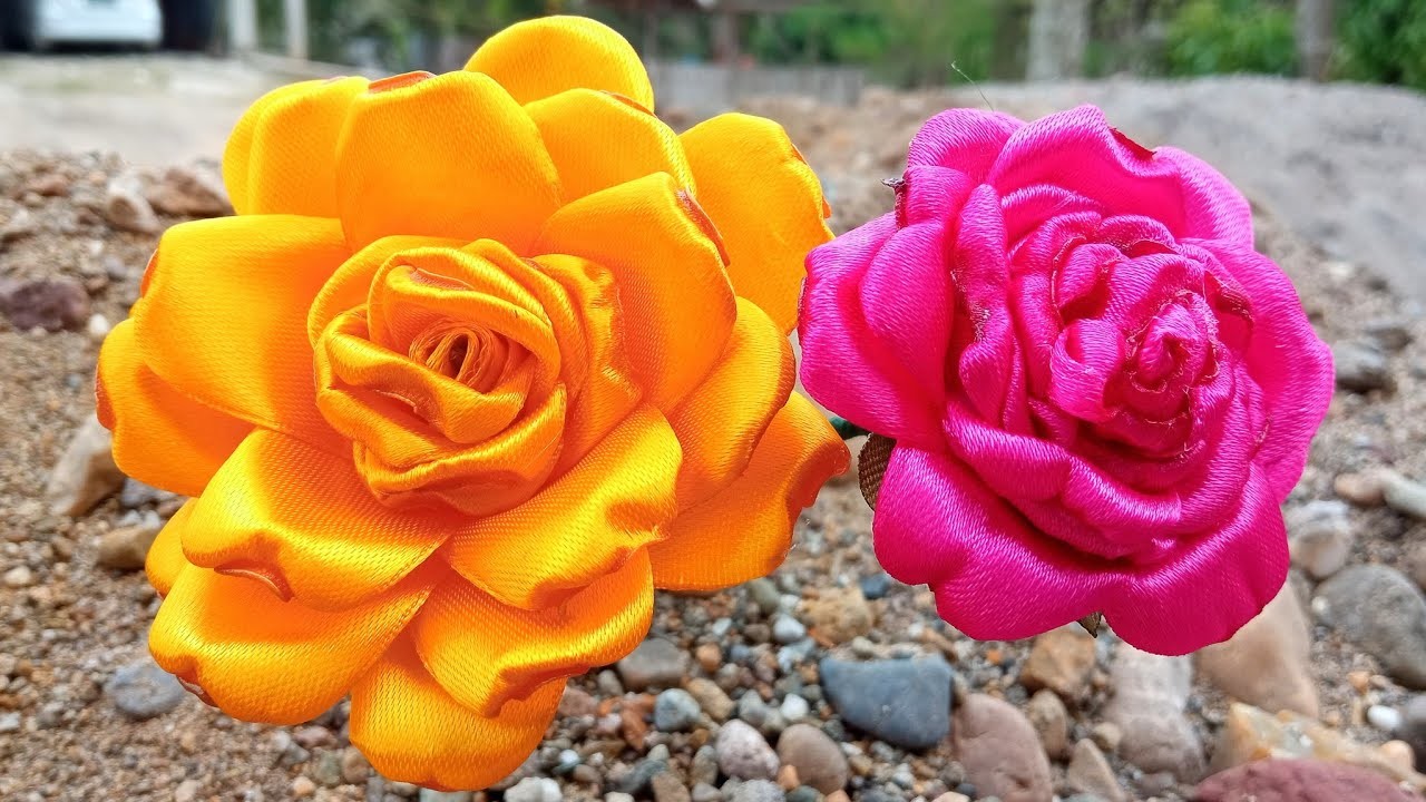 DIY Ribbon Flower | How to make ribbon satin flower easy | Rose Flower Making | Ribbon Work