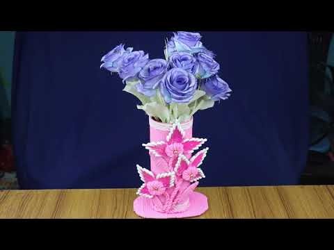 DIY Waste Shampoo Bottle Craft Ideas - Woolen Flower Vase Making For Home Decor - Best out of waste