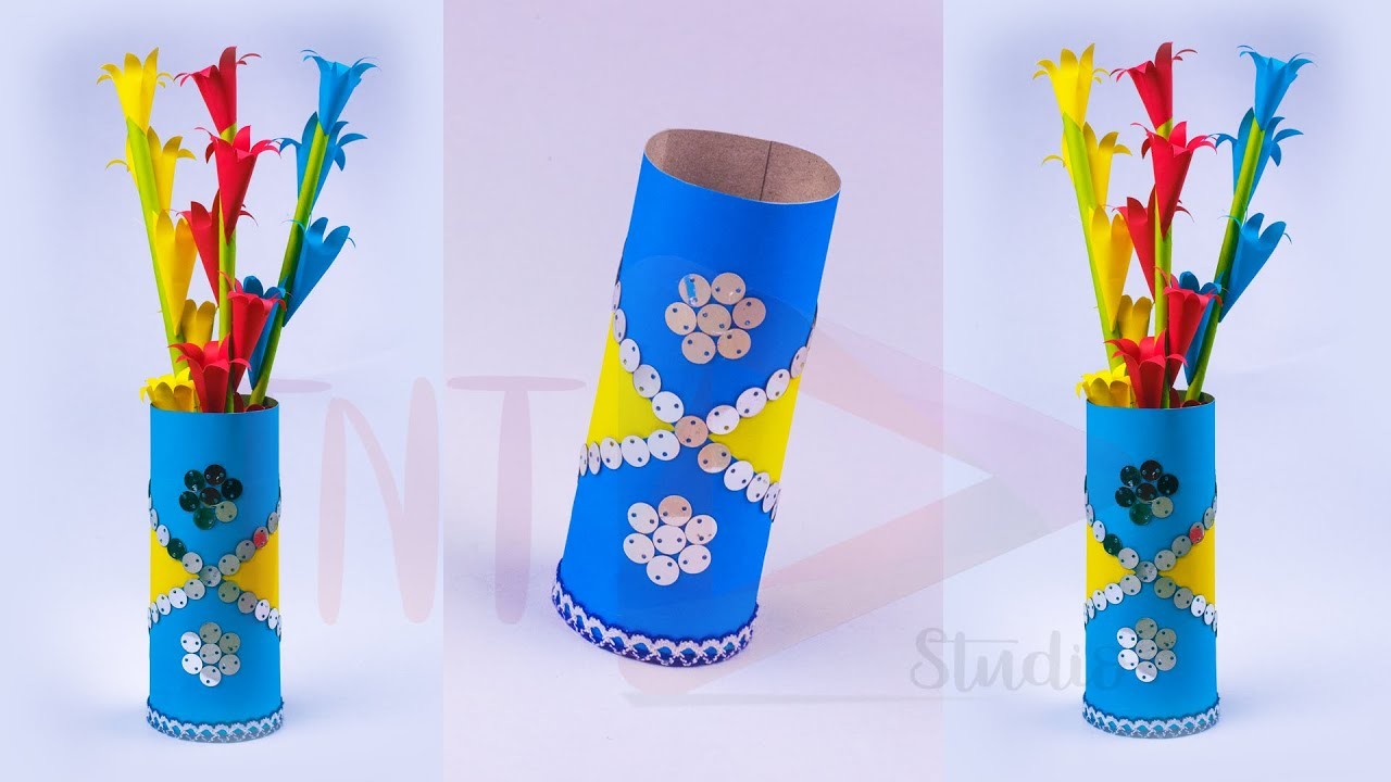 Easy Paper Flower Pot Making at Home | DIY Flower Vase | Easy Paper Craft