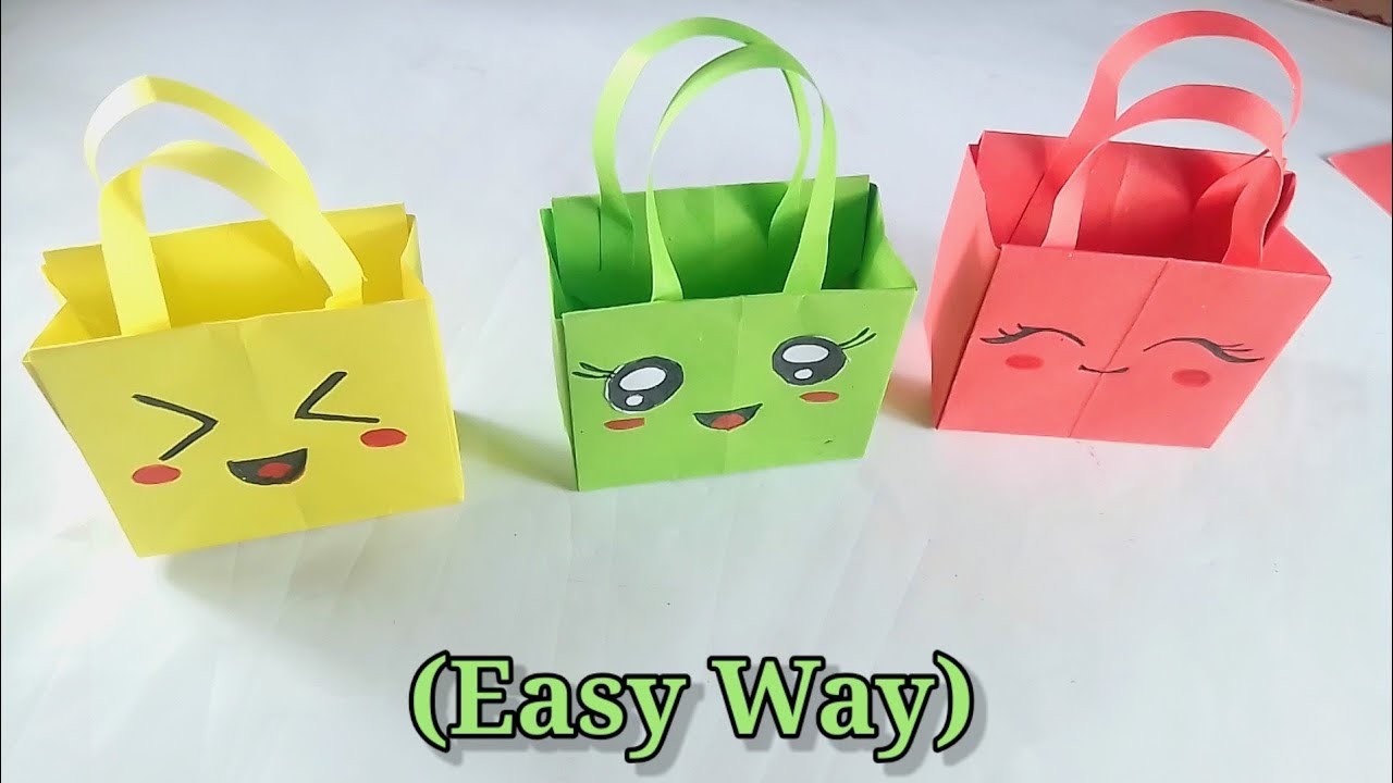 How To Make A Paper Bag With Handles.Origami Paper Bag.Origami Gift Bags.School Hacks