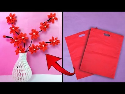 How to make Flowers from Carry Bag | Shopping Bag Flowers making | Origami Flowers