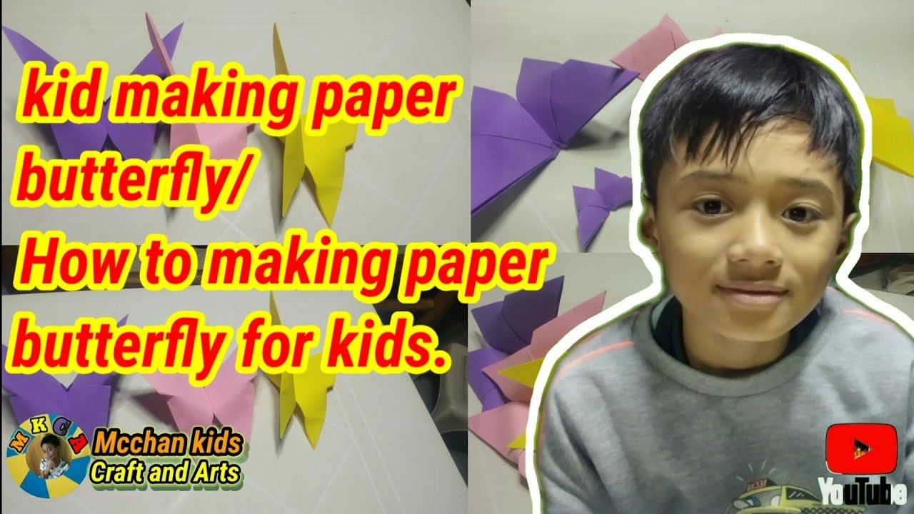 Kid making paper butterfly.How to make paper butterfly for kids as a tutorial.