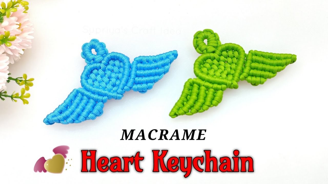 Macrame Heart Keychain with Wings | Macrame Heart making for beginner