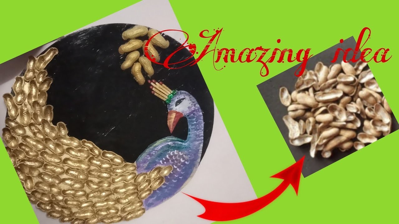 Peanut shell craft.Wall hanging craft making with cardboard and peanut shell