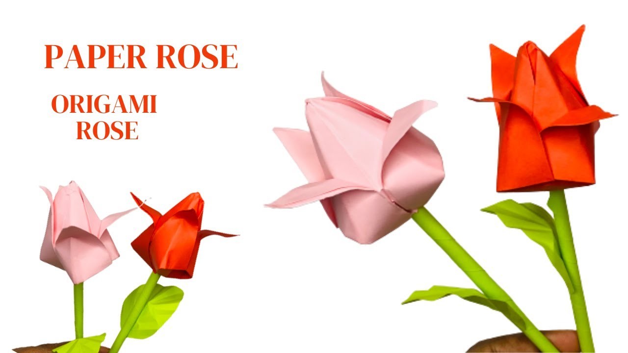 Simple Paper Rose making . Origami Rose. Paper flower