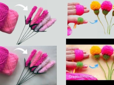 Super Easy Woolen Flower Making with Finger-Hand Embroidery  Amazing Trick-DIY Wool Flower Design