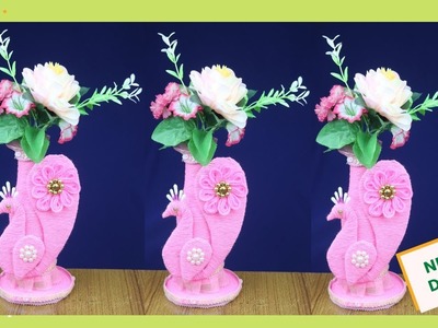 Woolen art and craft ideas - DIY Plastic Bottle Flower Vase Making - Best out of waste