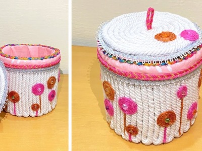 Beautiful DIY handmade basket with lid. handmade craft. DIY craft