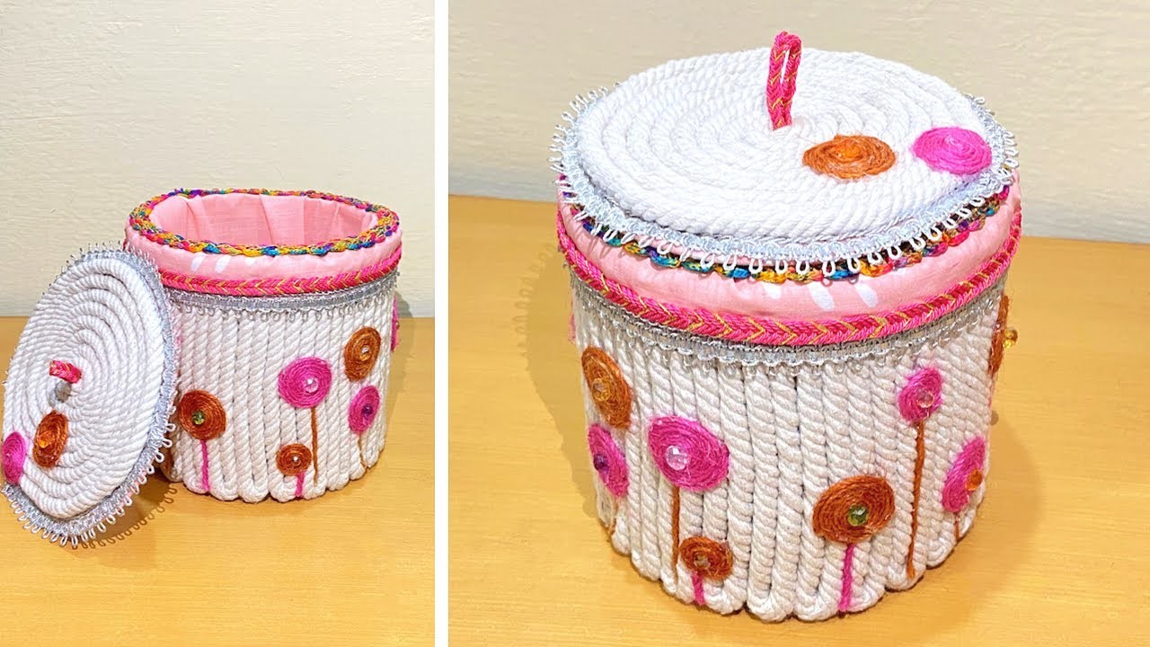 Beautiful DIY handmade basket with lid. handmade craft. DIY craft