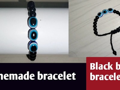 Black beads bracelet ideas.homemade bracelet with wool