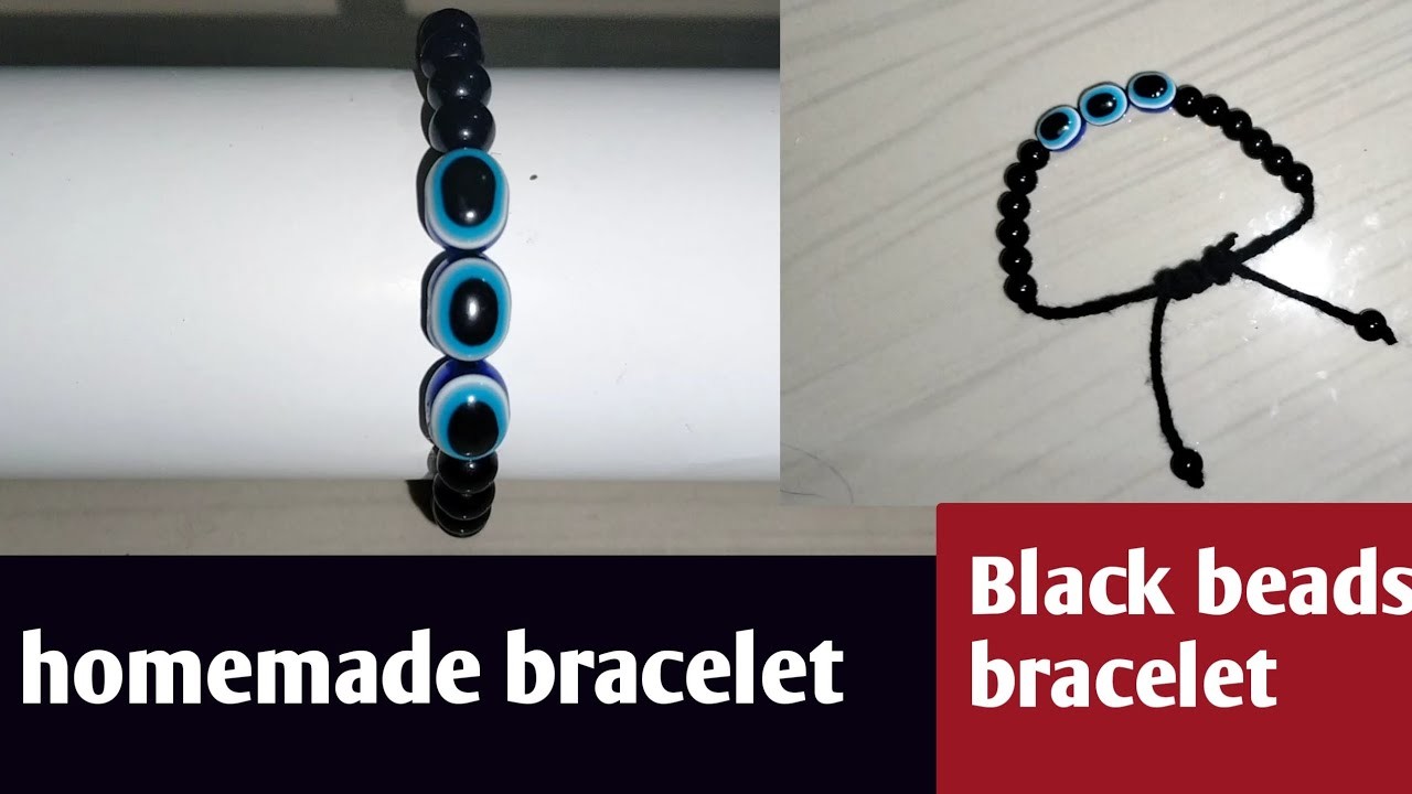 Black beads bracelet ideas.homemade bracelet with wool