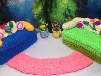 Crochet sofa????????baby doll house sofa cum tissue box. 