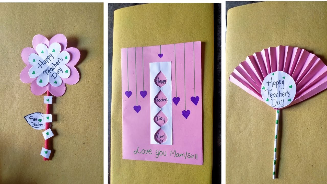 DIY - 3 Beautiful Teachers day card.Last Minute Teachers card making ideas.Handmade gift cards