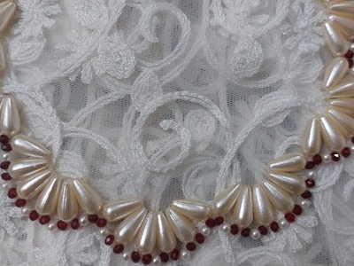 DIY DROP PEARL AND RUBY NECKLACE#HANDMADE BEADED NECKLACE#HOW TO MAKE NECKLACE#PEARL JEWELLERY