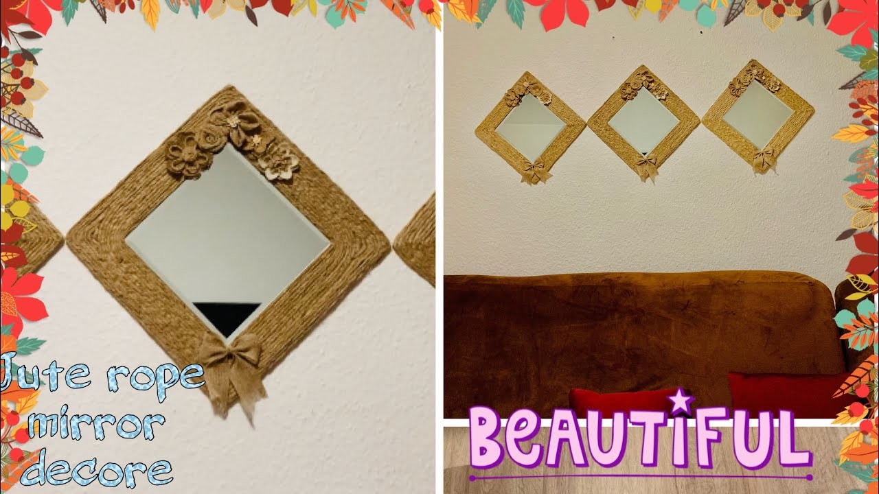 DIY handmade mirror wall decoration.jute rope decoration idea. recycling ideas.viral vedio