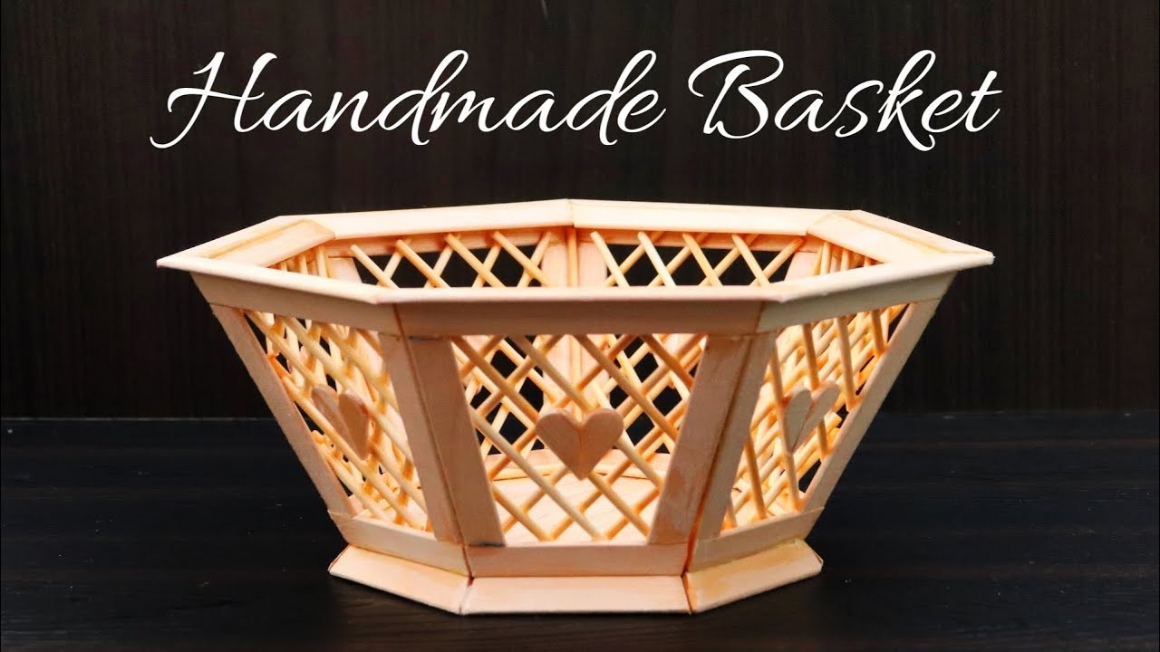 How to make a Basket using Popsicle Sticks and Bamboo sticks | Handmade basket for home decoration