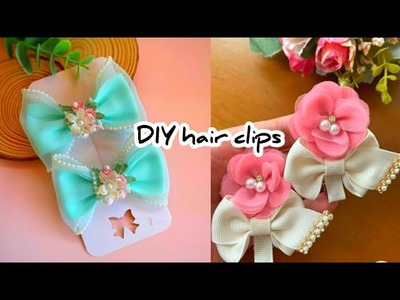 How to make hair clips Hair Bows.korean Hair clips at home. DIY Pearl Hair accessories making#bts