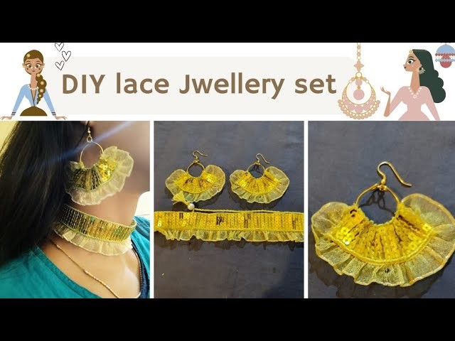 Sequin Lace Earring with Frills choker DIY????????