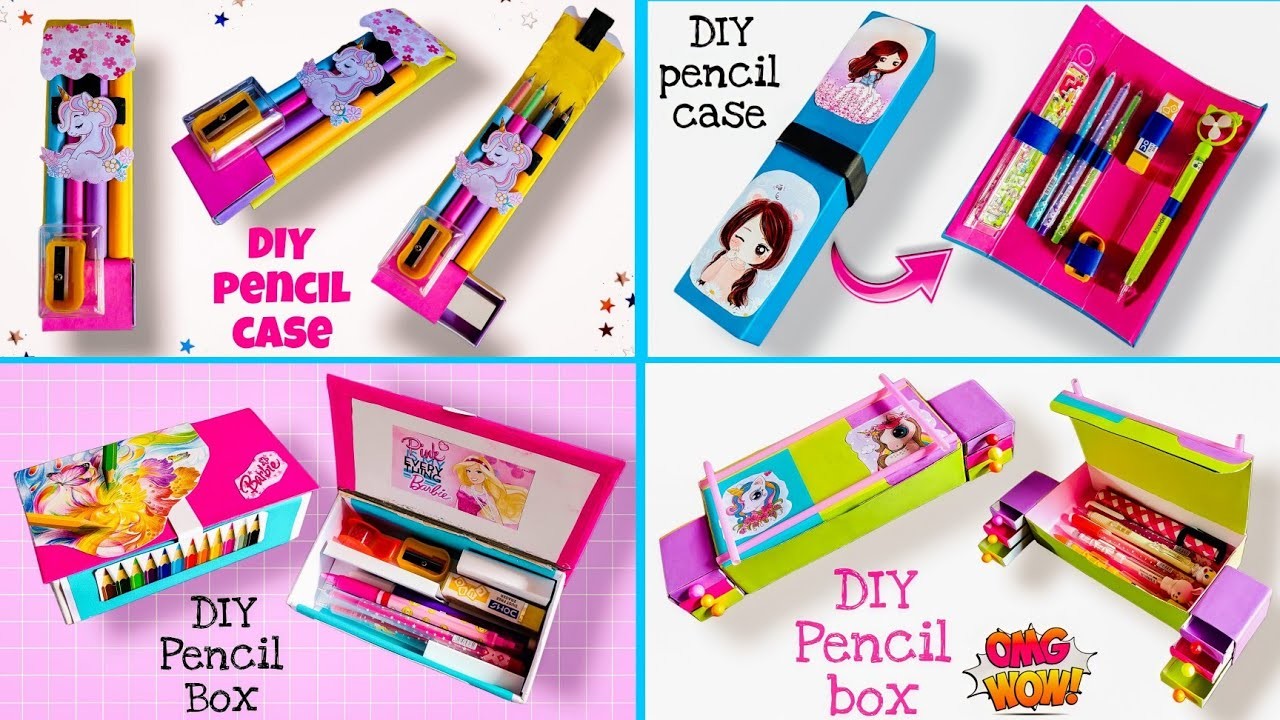 4 Different DIY Pencil Boxes from paper | school supplies | How to make pencil case papercrafts#diy