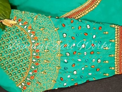Aari embroidery Blouse design grand look simple work. #blouse #neckdesign #aariwork #easy #work