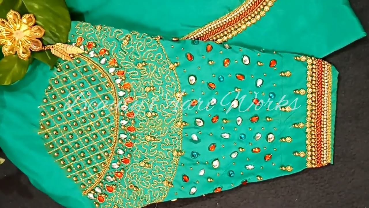 Aari embroidery Blouse design grand look simple work. #blouse #neckdesign #aariwork #easy #work